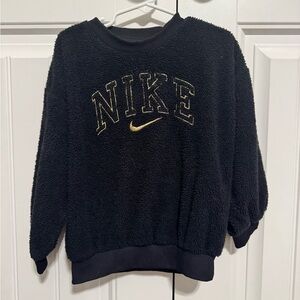 Nike Black Sherpa Crewneck Sweater with Gold Logo